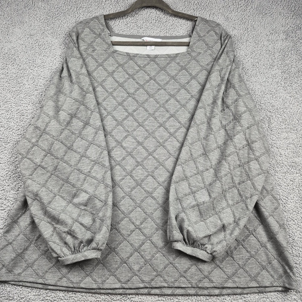 Liz Claiborne Boatneck Gray Windowpane Long Sleeve Shirt Womens Sz 2X